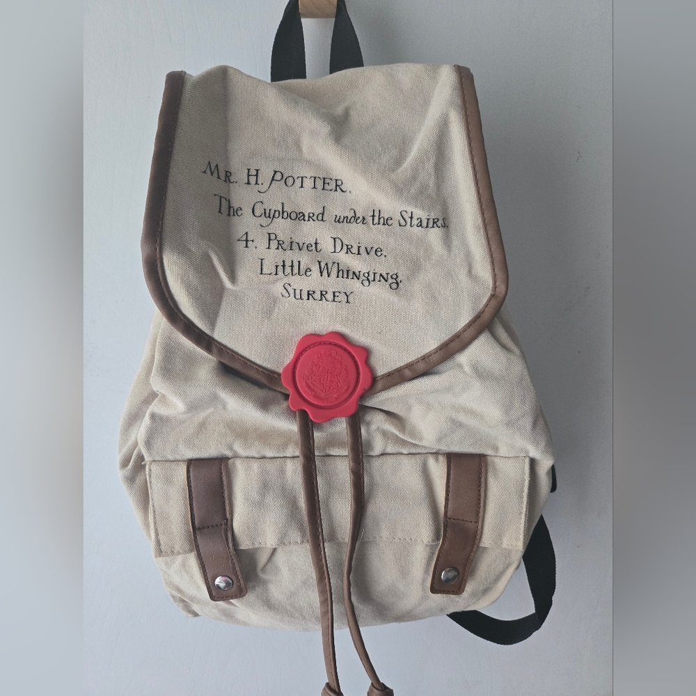 Harry Potter Hogwarts Letter Canvas Backpack Beige School Pack